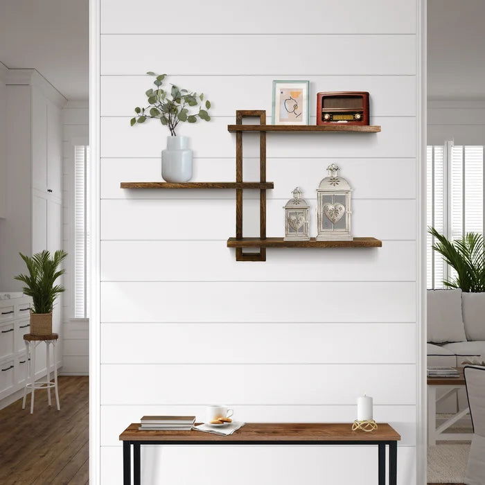 Sheesham Solid Wood 3 Tiers Accent Shelf Wall Mounted - Furnishiaa -  -